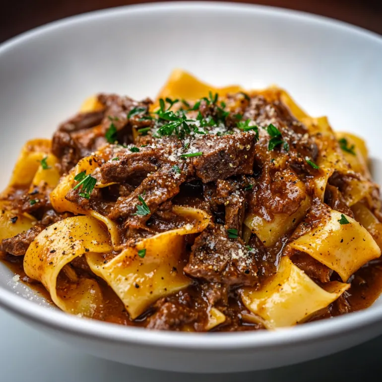A bowl of pasta with meat sauce.