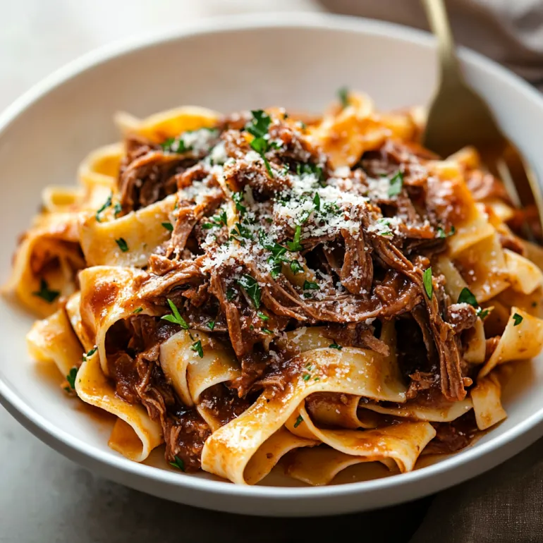 A bowl of pasta with meat and cheese.