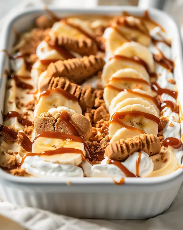 A white bowl filled with banana pudding.