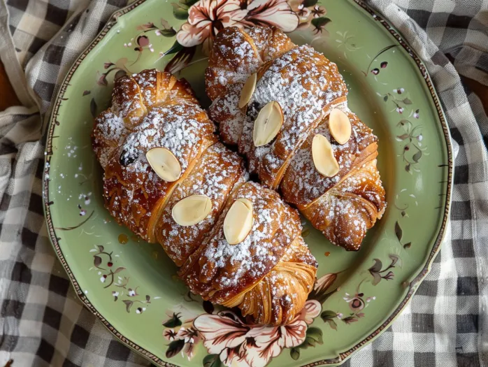 A plate of chocolate almond croissants.