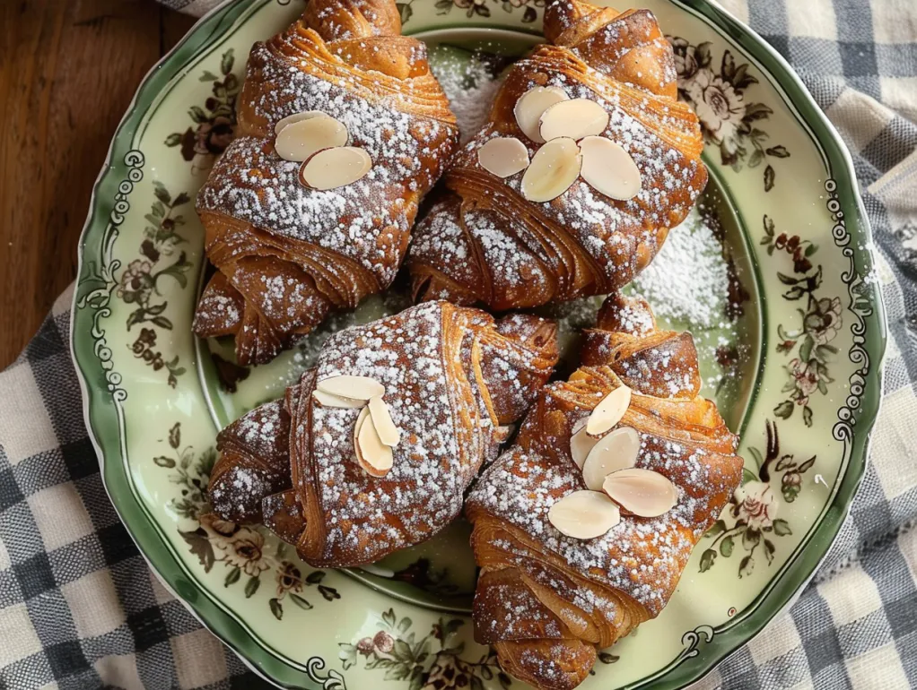 A plate of chocolate almond croissants.