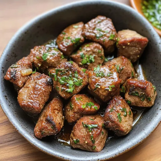 A bowl of beef steak bites.