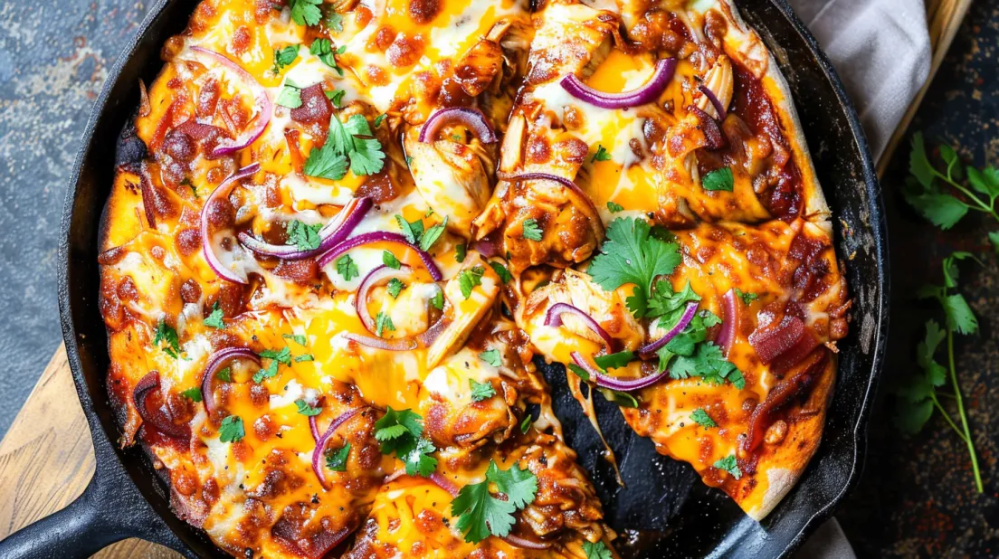 A slice of homemade BBQ chicken pizza.