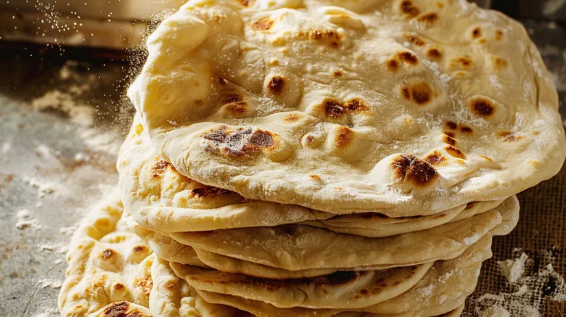 Flatbreads stacked on top of each other.