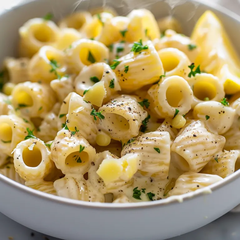 A bowl of pasta with garlic butter.