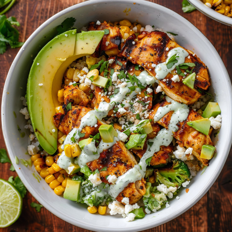 A bowl of chicken and vegetables.
