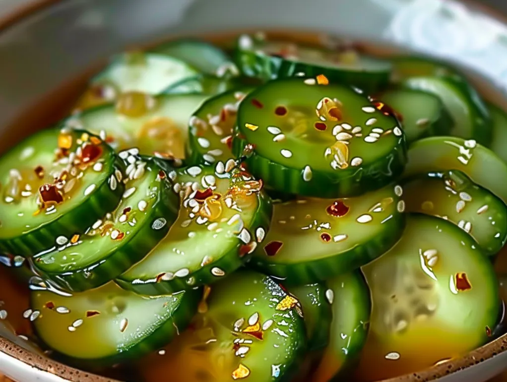 A bowl of Asian cucumber salad.