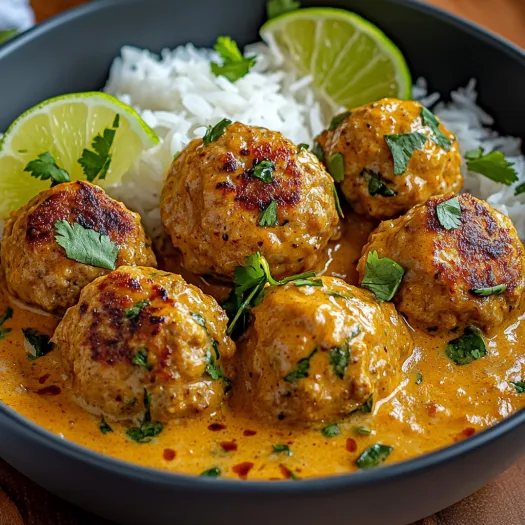 A bowl of meatballs in a creamy sauce.