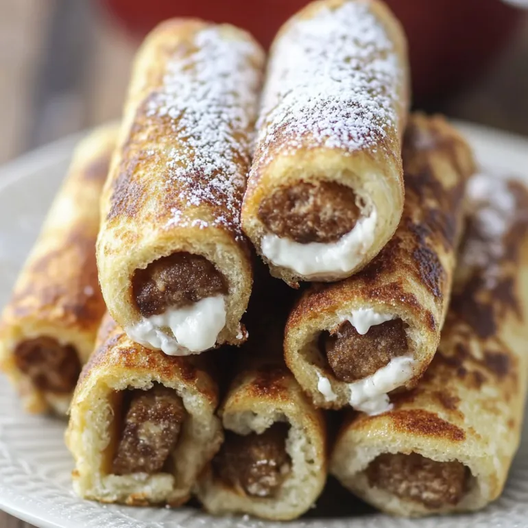 French toast roll ups on a plate.
