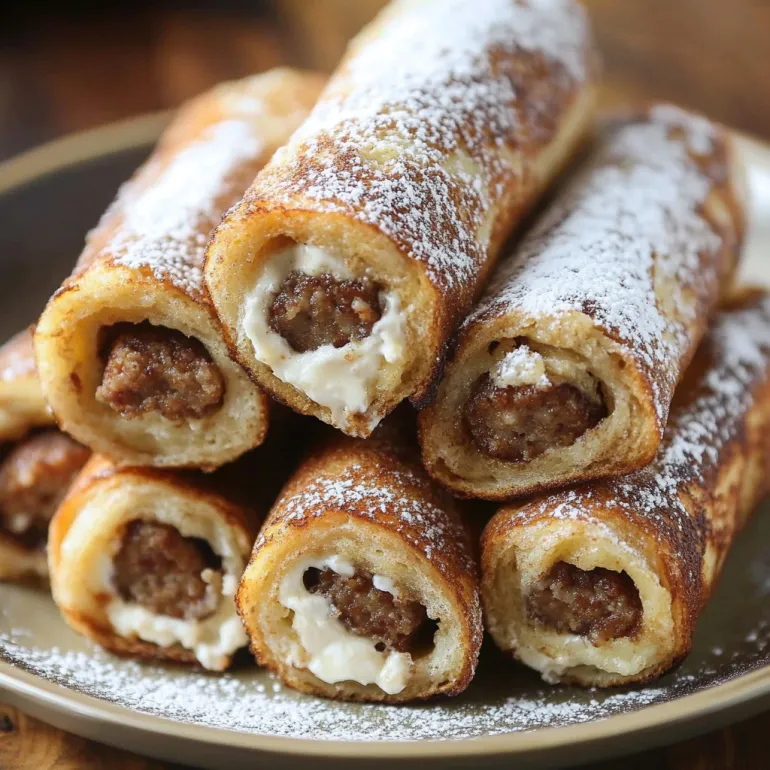 French toast roll-ups on a plate.