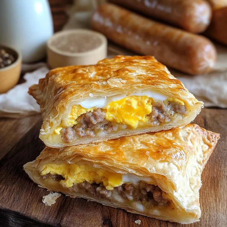 A breakfast sandwich with eggs and sausage.