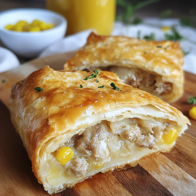 A breakfast pastry with meat and cheese.