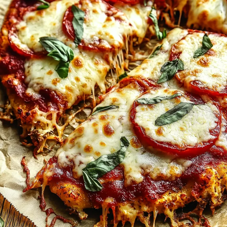 A slice of chicken crust pizza with tomatoes and basil.