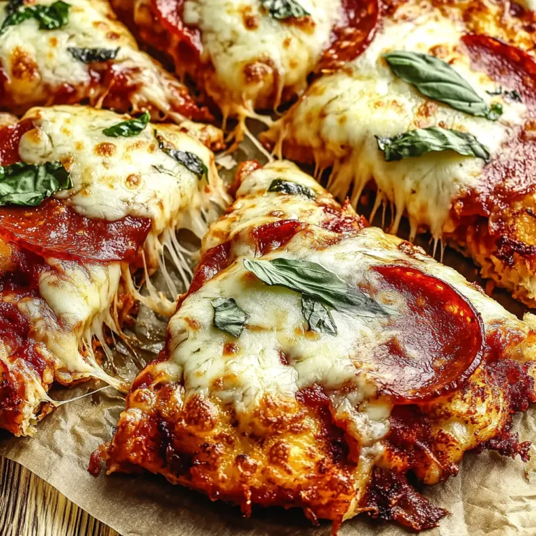A pizza with chicken crust and cheese.