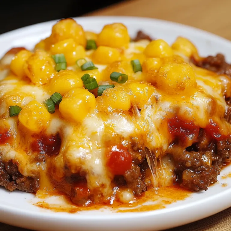 A plate of cowboy casserole with corn and cheese.