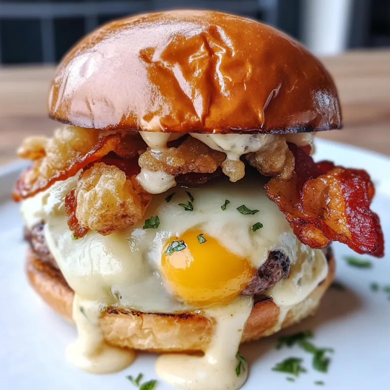 A hangover burger with a fried egg on top.