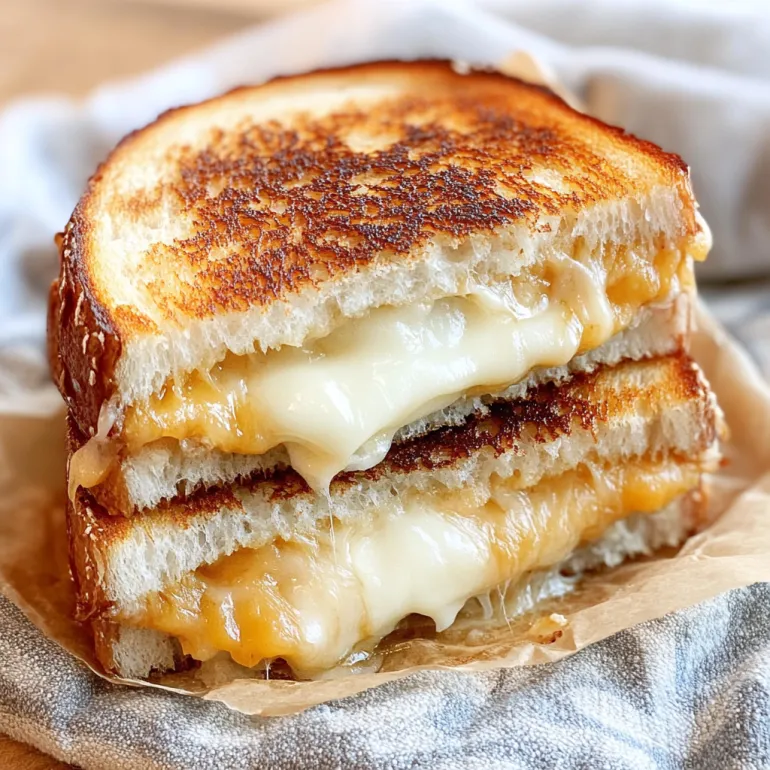 A grilled cheese sandwich with melted cheese.