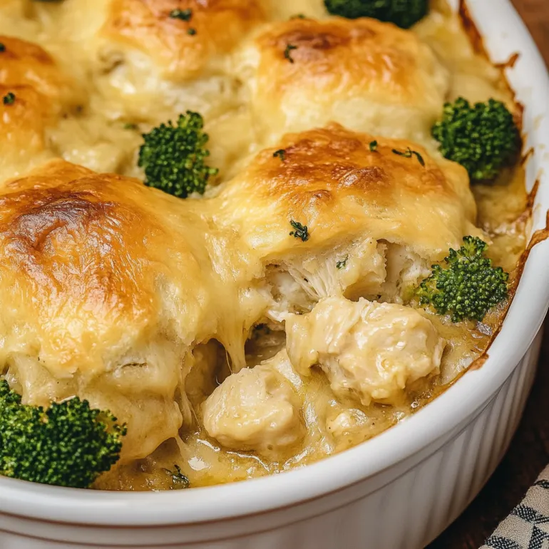 A dish with broccoli and chicken.