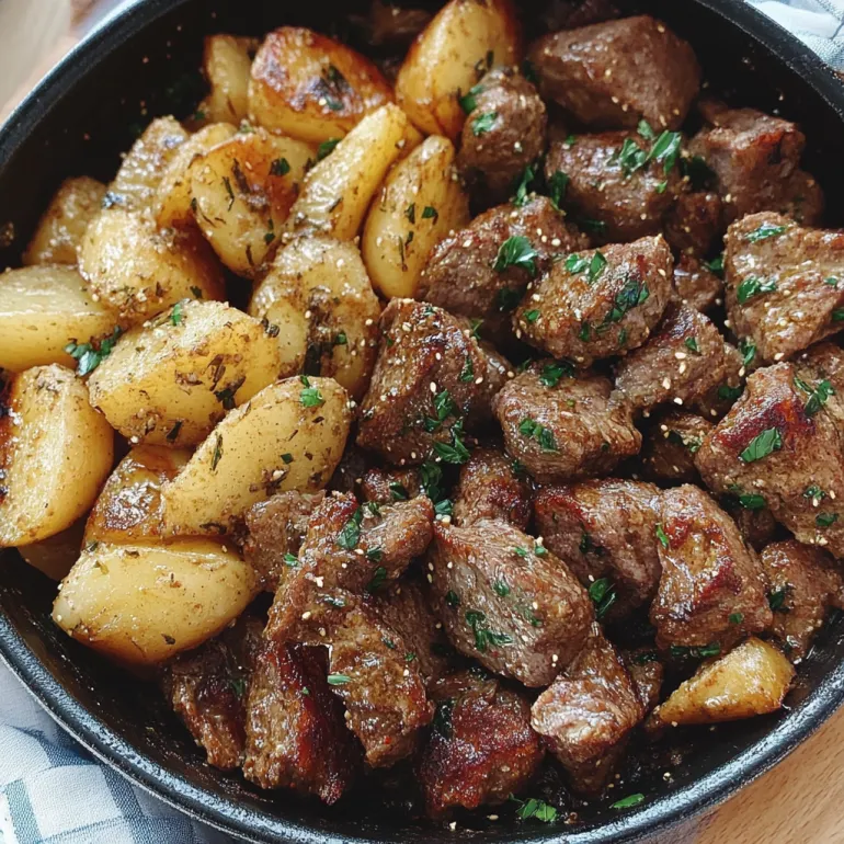 A bowl of meat and potatoes.