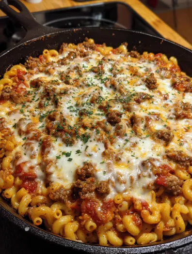 A homemade lasagna with hamburger helper.