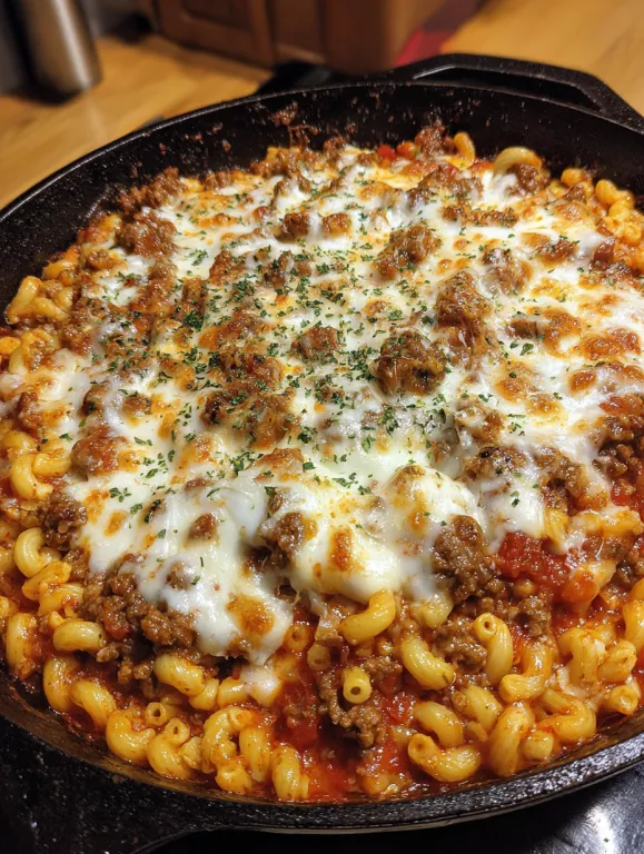 A homemade lasagna hamburger helper dish.