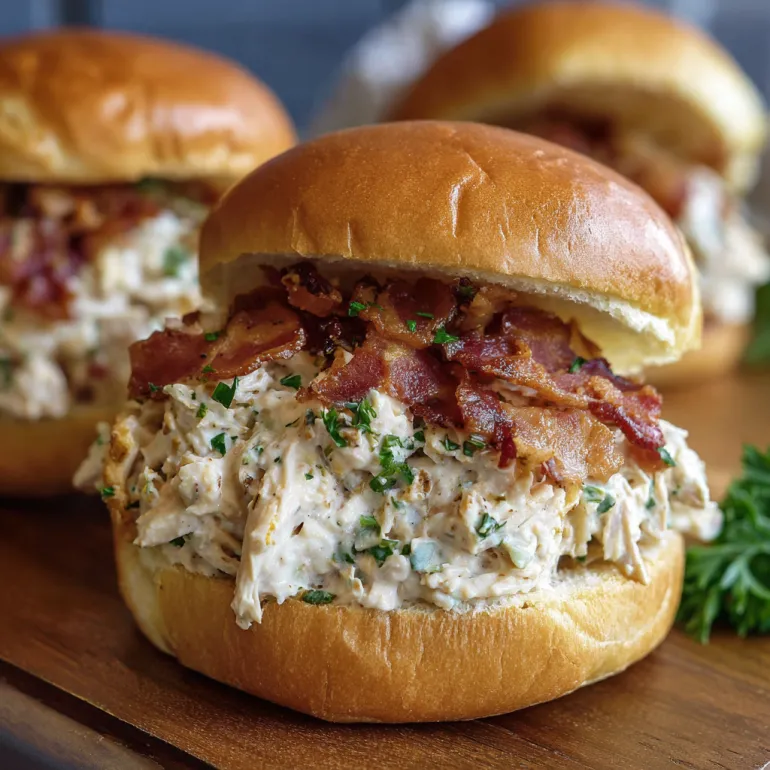 Two sandwiches with bacon and chicken.