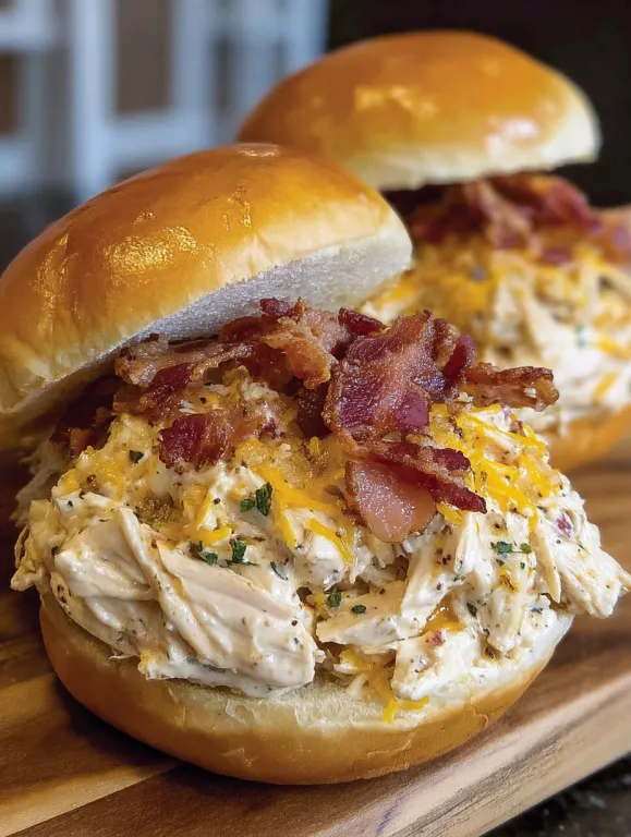 Two sandwiches with bacon and chicken.