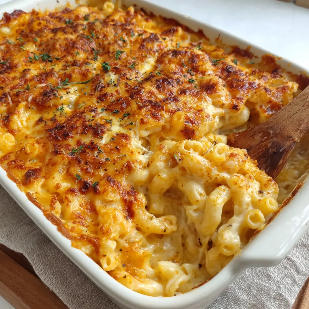 A white bowl filled with macaroni and cheese.