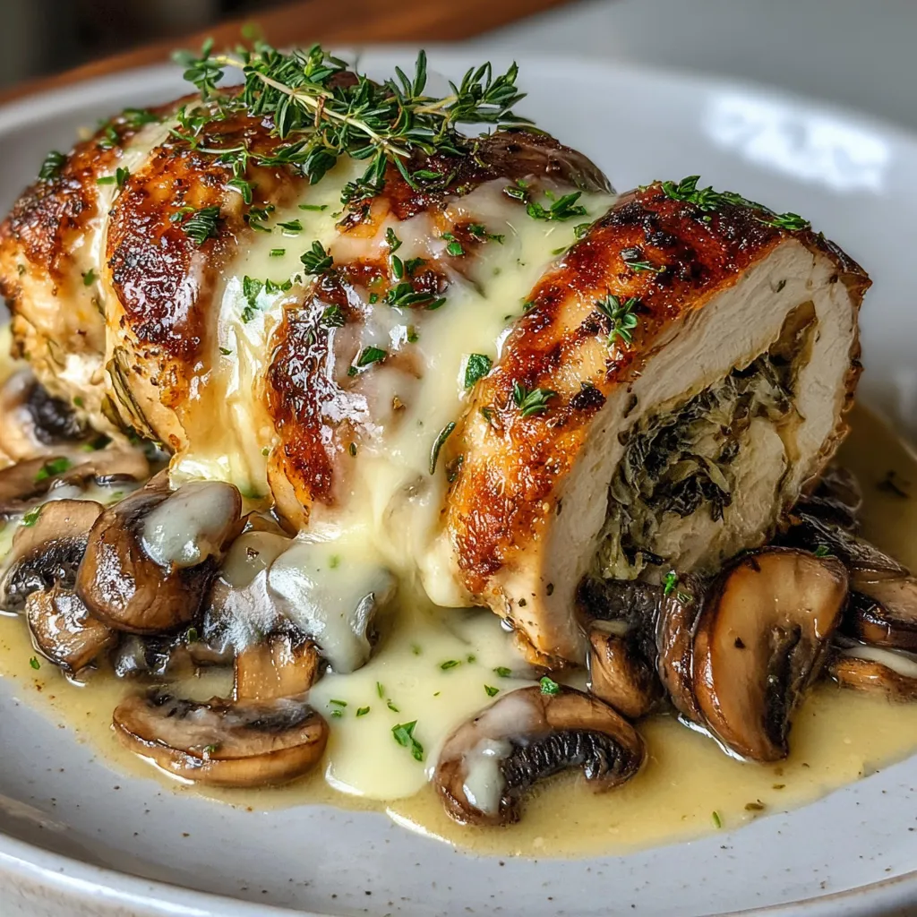 A plate of food with a piece of meat and mushrooms.