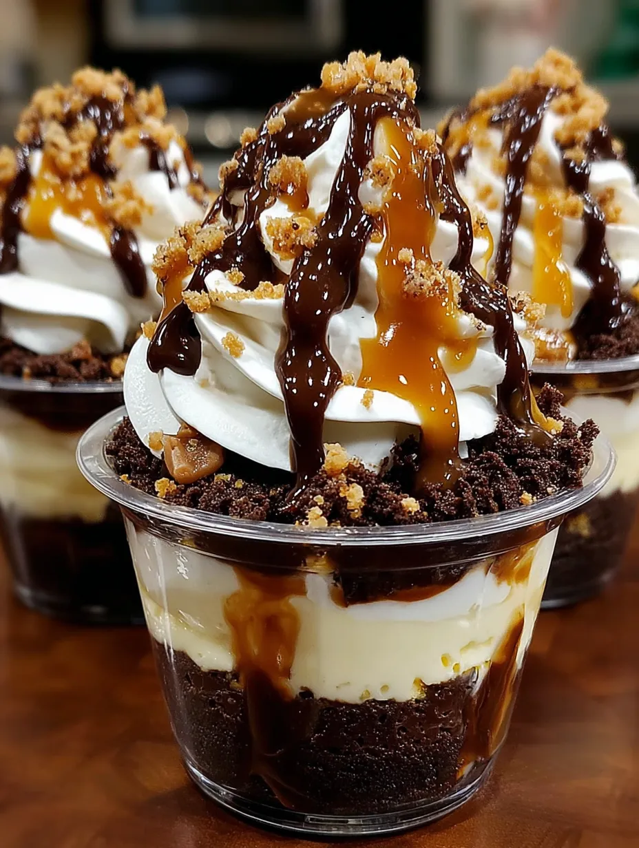 A loaded brownie cheesecake cup.