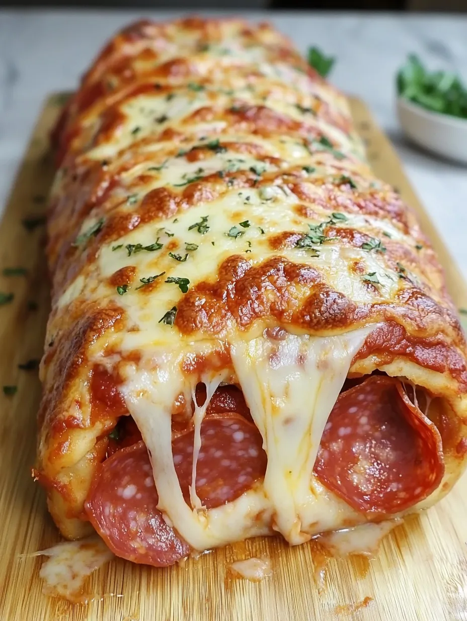 A slice of Italian Stromboli Pizza Roll.