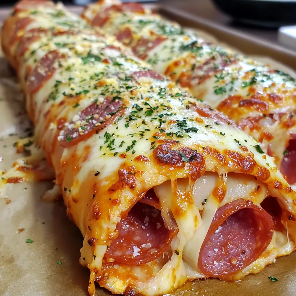 A slice of Italian Stromboli Pizza Roll.