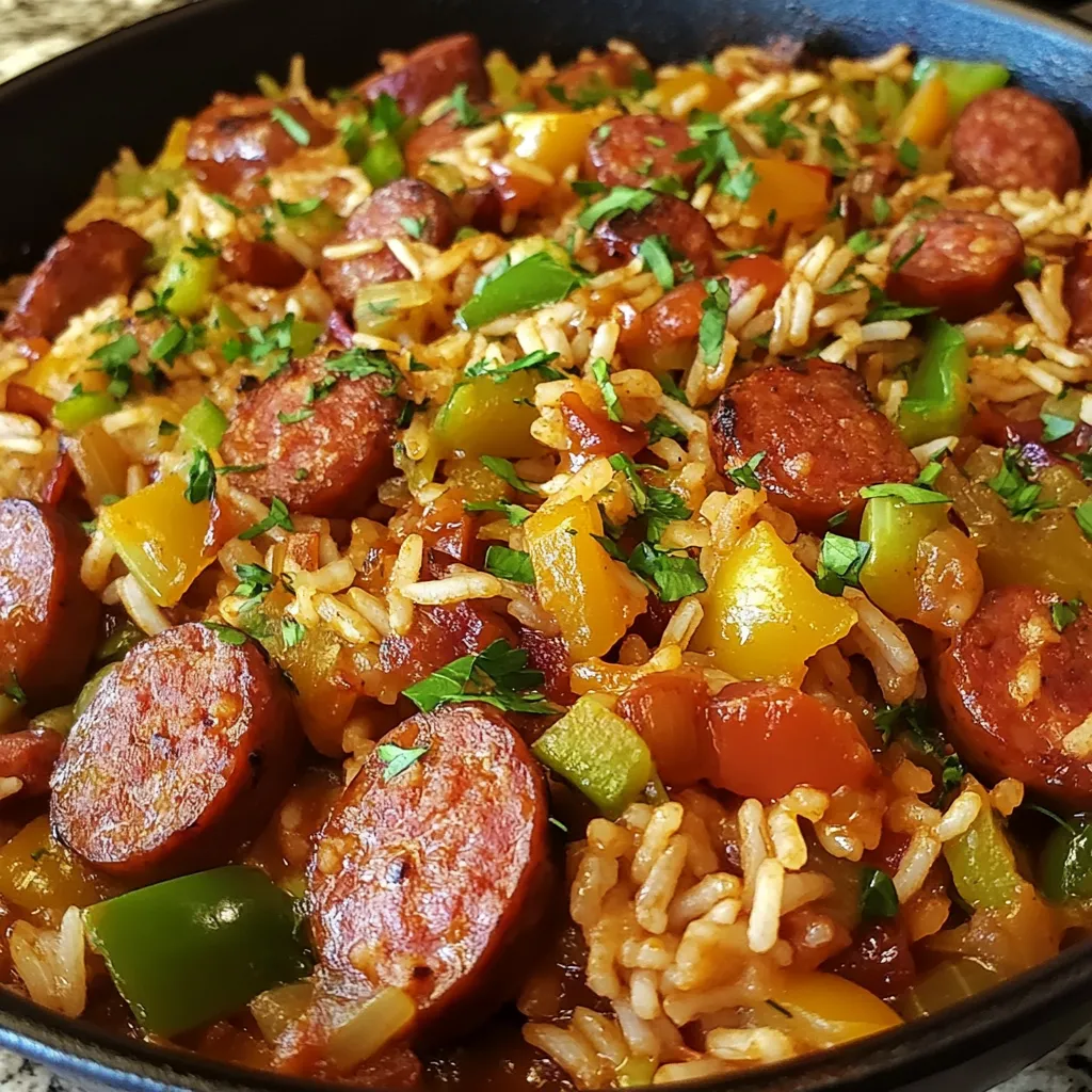 A bowl of rice and sausage.