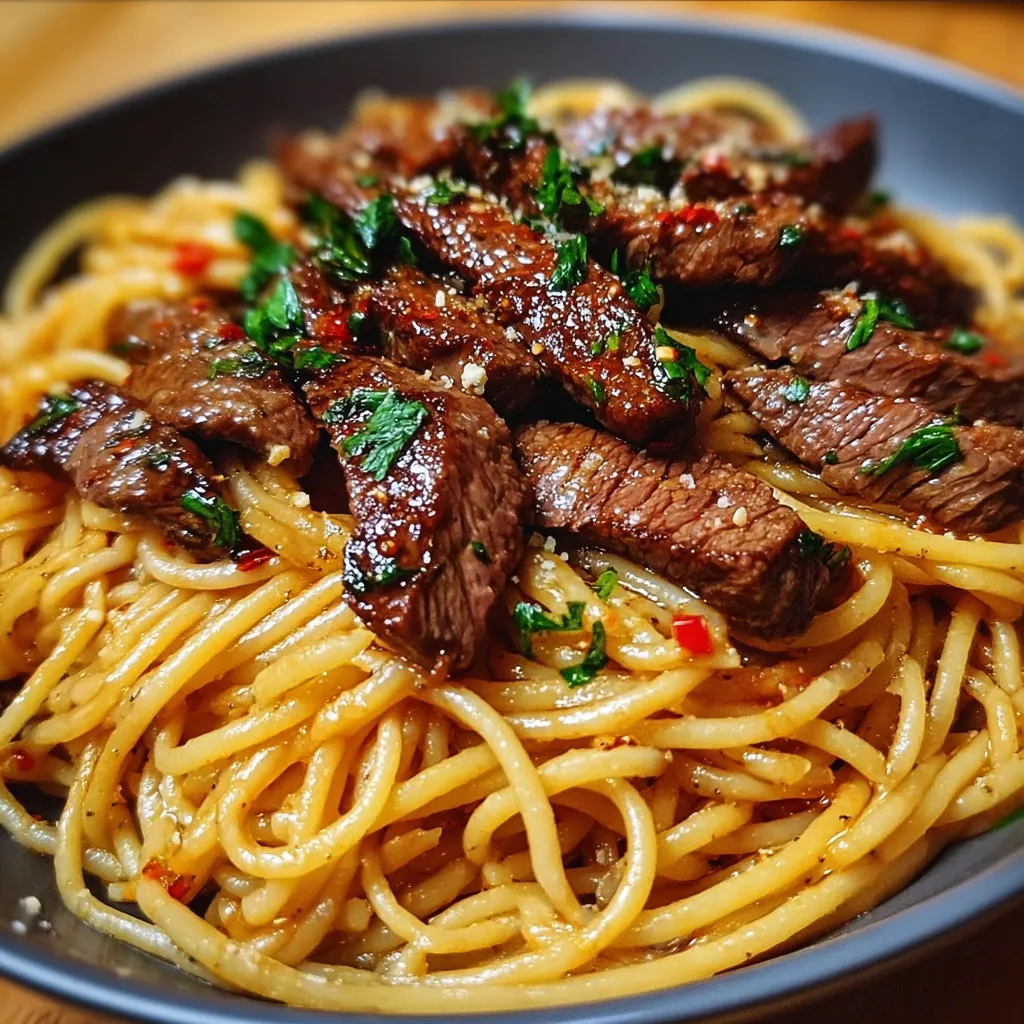 A bowl of pasta with meat and vegetables.