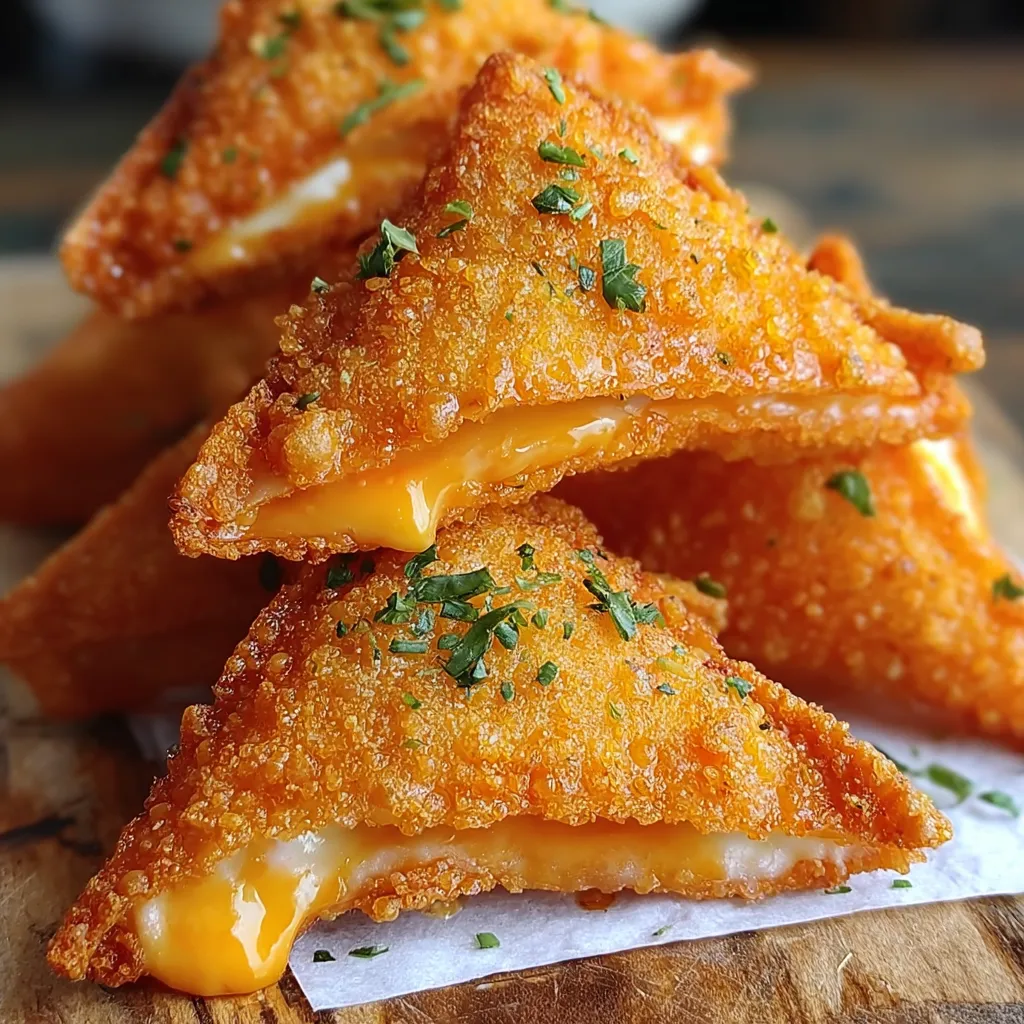Fried cheese stuffed Doritos on a wooden table.