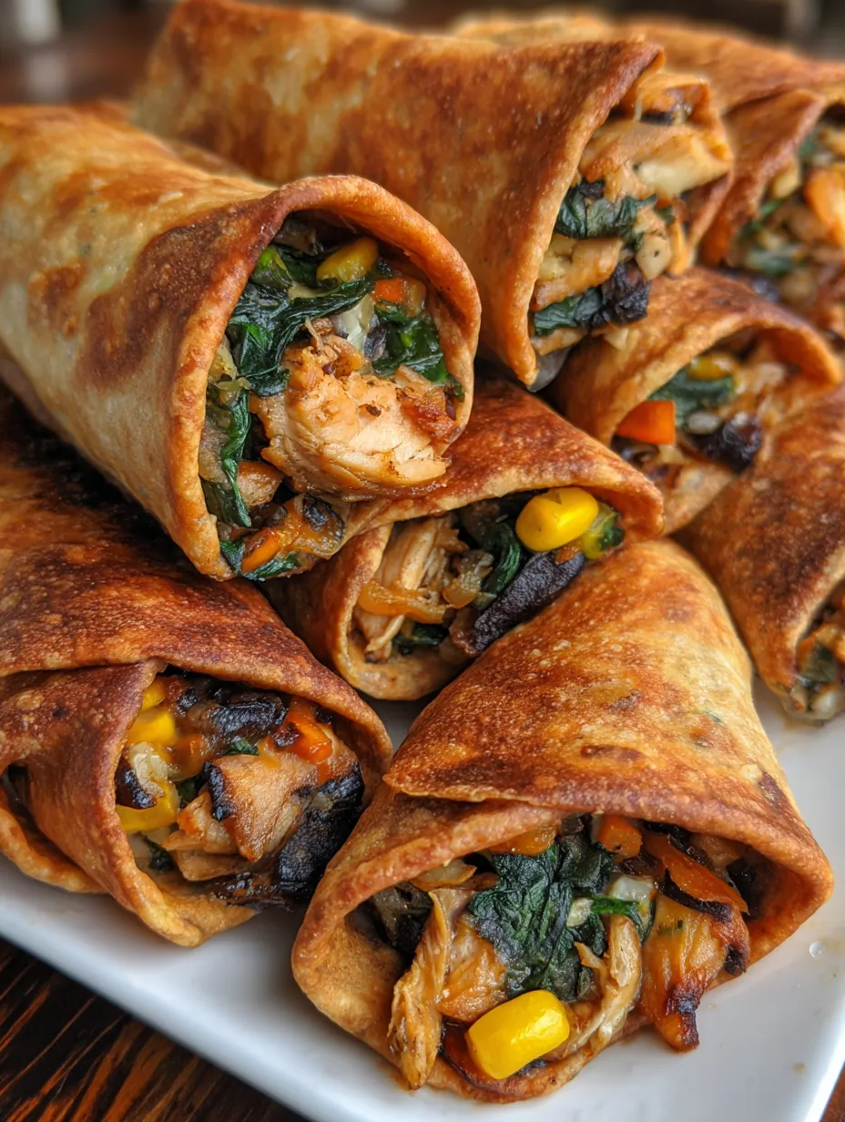 Southwestern Egg Rolls with chicken, vegetables and cheese.