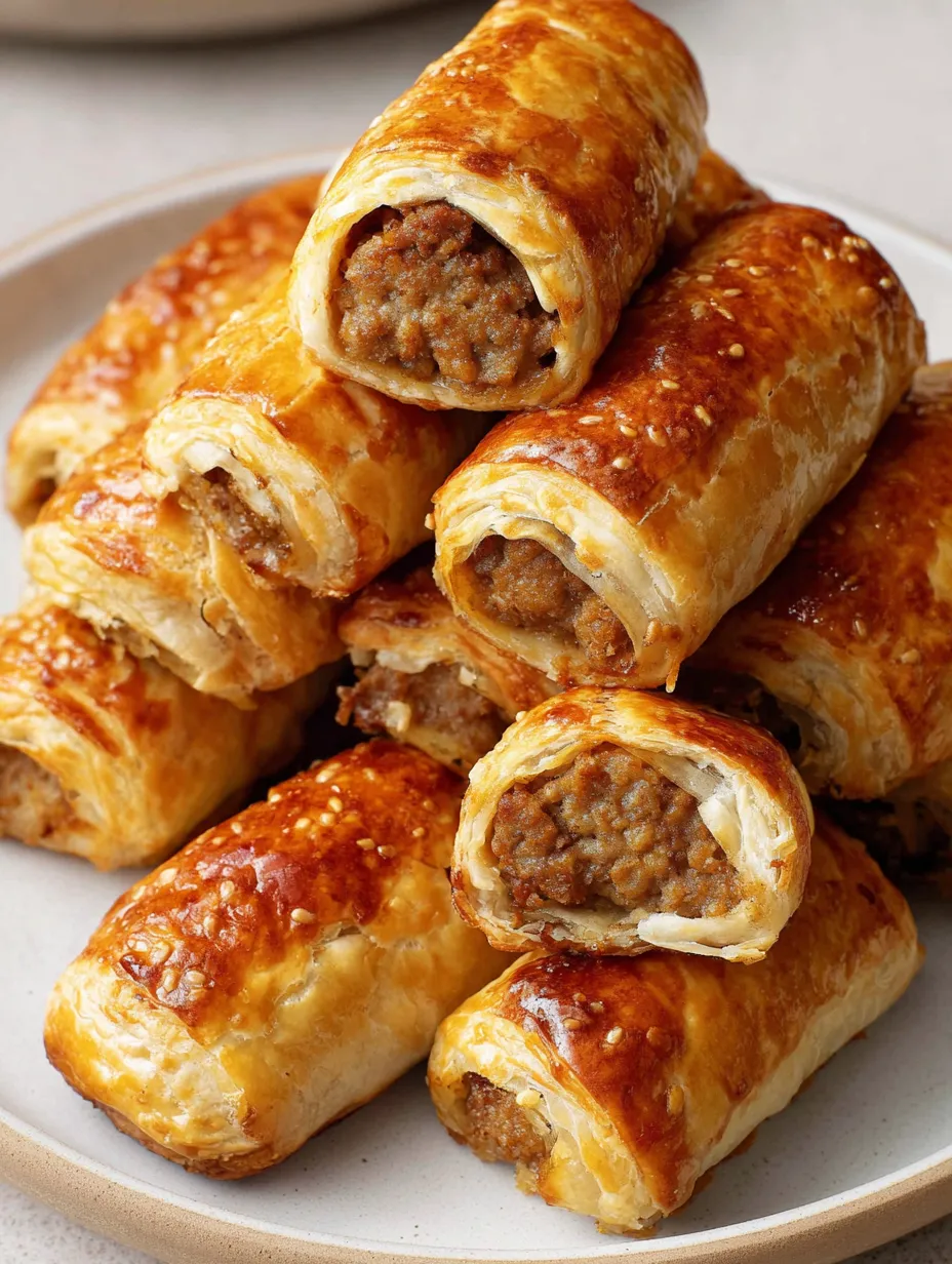 French onion sausage rolls on a plate.