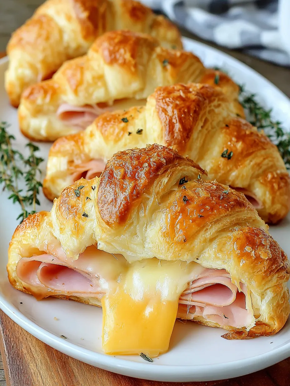 A plate of ham and cheese crescent rolls.