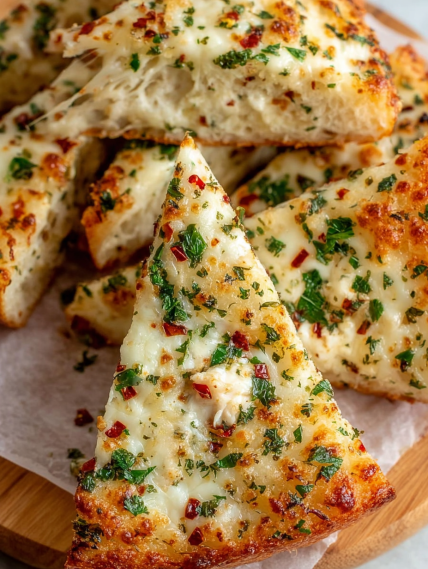 A slice of pizza with cheese and herbs.