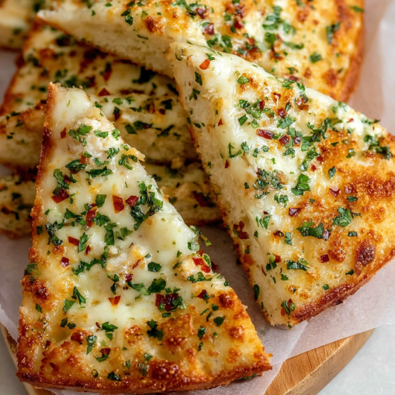 Slices of pizza with cheese and herbs.