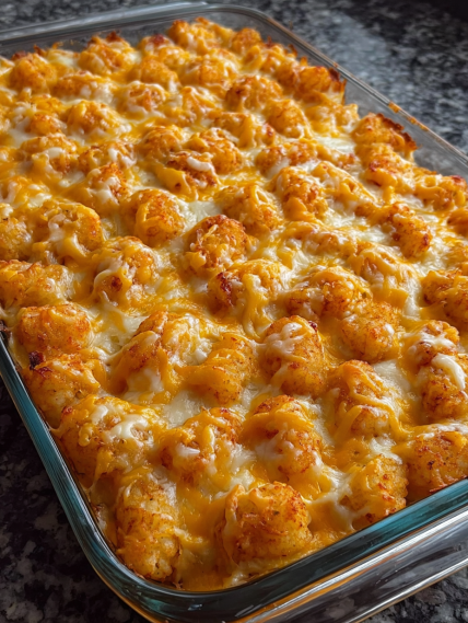 A casserole dish filled with cheesy macaroni and cheese.