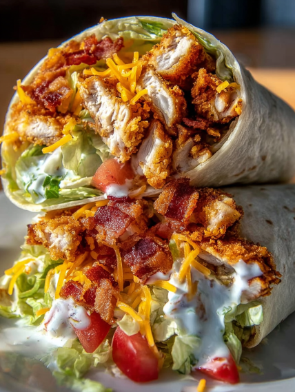 A chicken wrap with lettuce and tomato.