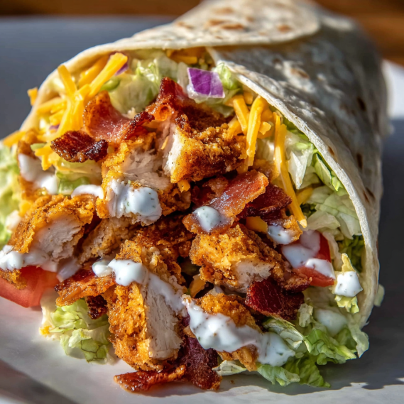 A chicken burrito with lettuce and cheese.