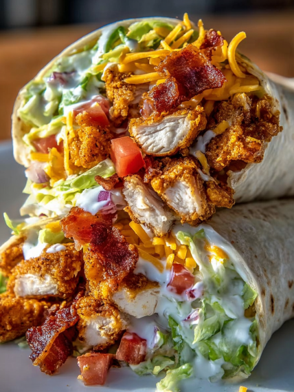 A burrito with chicken and bacon.