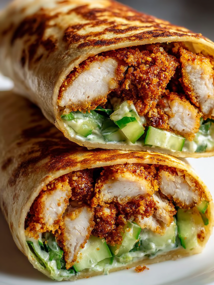 A burrito with chicken and vegetables.
