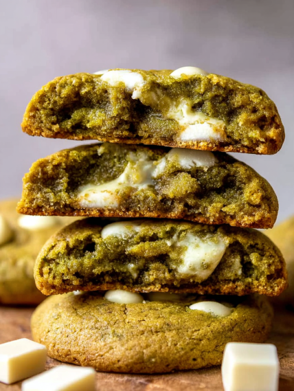 Three stacked cookies with white frosting.