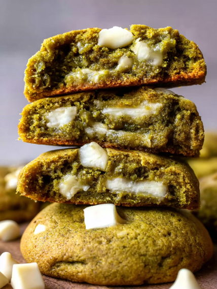 A stack of three cookies with white icing.
