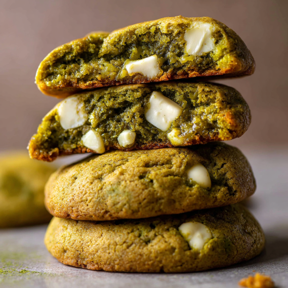 Stack of green and white cookies.