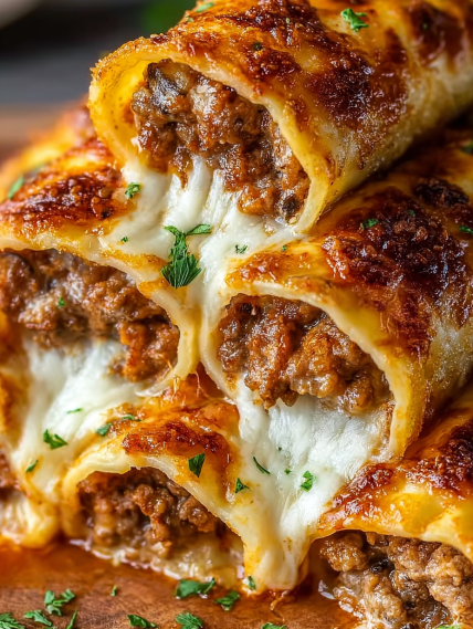 A stack of meat and cheese filled pastries.