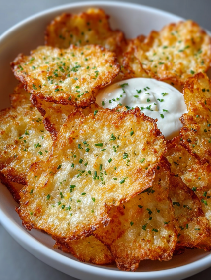 A bowl of fried potatoes with a dollop of sour cream on top.
